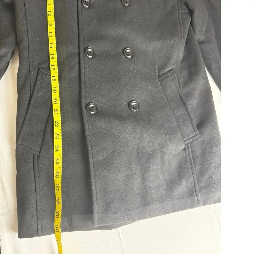 Chouyatou Men's Black Wool Blend Pea Coat - Size XS